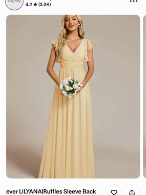 Ever Pretty butter yellow Chiffon Ruffle Sleeve V-Neck Maxi Dress